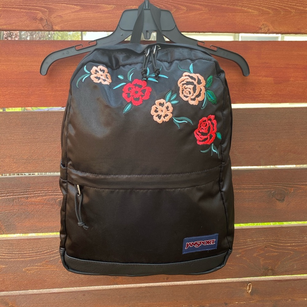 Black Flower Embroidery JanSport Backpack 🖤❤️💚